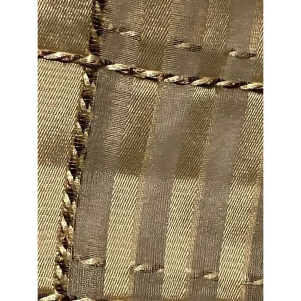 100% Vtg Sheer Silk Grid Pattern Curtain 50X84 Window Drapery Gold/Cream